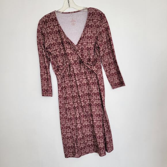 PrAna Faux Wrap Dress Ikat Print Purple Twist Front 3/4 Sleeves Women Medium - Picture 8 of 10